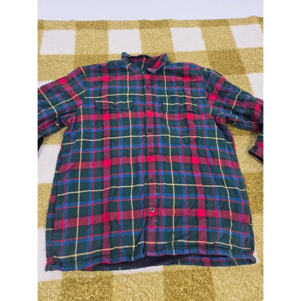 LL Bean Mens XL Plaid Flannel Shirt Jacket Fleece Lined Traditional Fit 298189